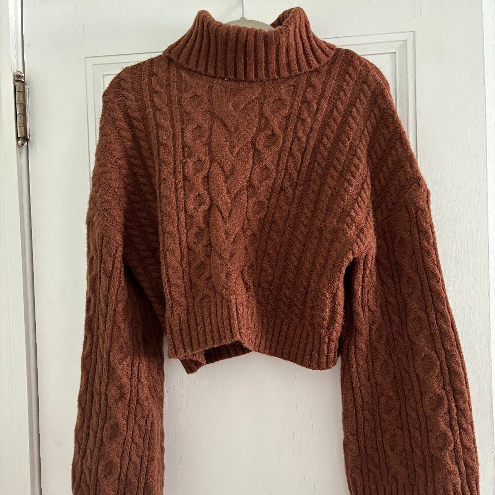 Nordstrom Brown Turtle Neck Cable Knit Sweater Small